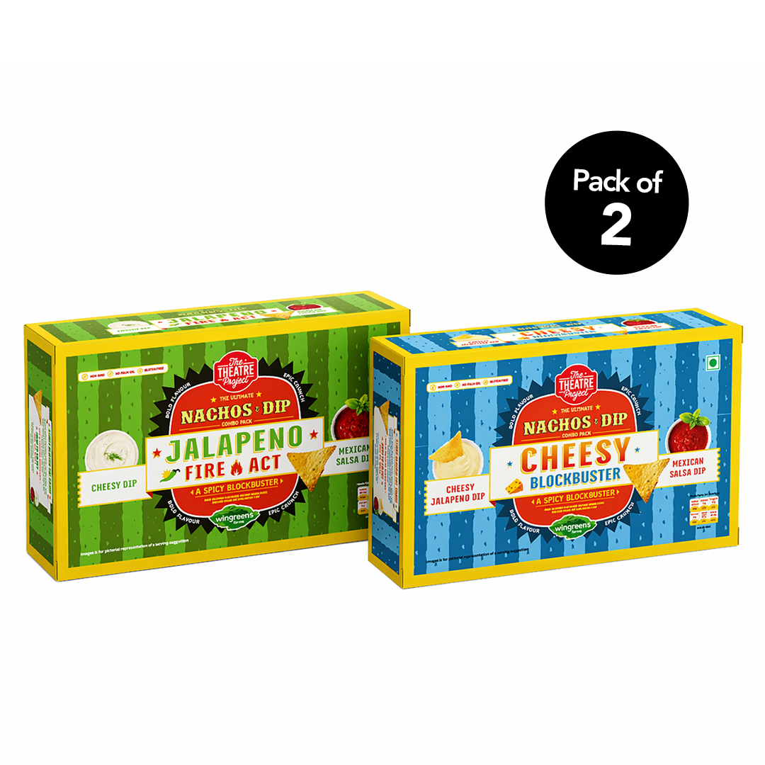 Cheesy & Jalapeno Nachos with 2 Dips Combo Box | Pack of 2 x 280g The Theatre Project