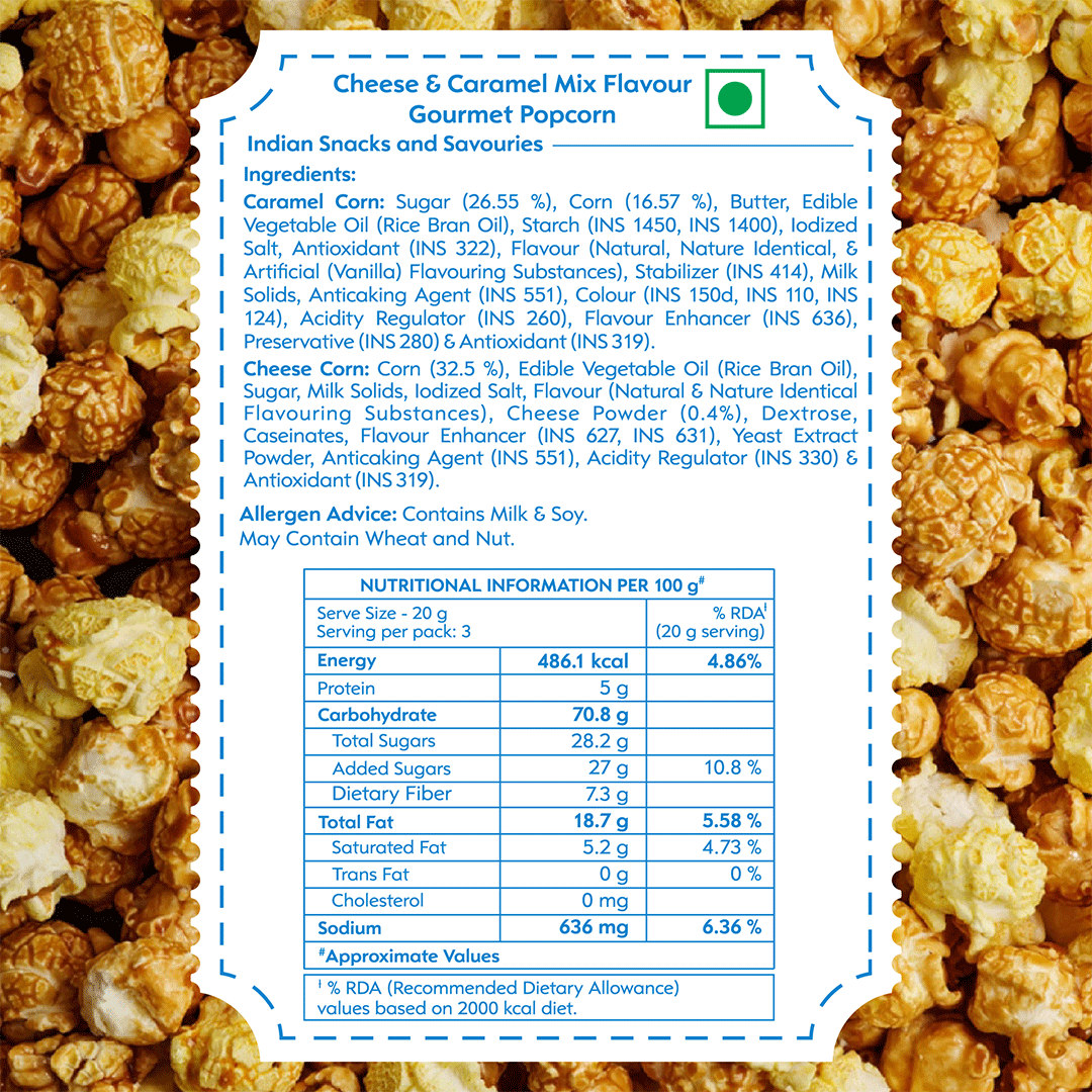 Cheese & Caramel Gourmet Popcorn | Pack of 12 x 32g The Theatre Project