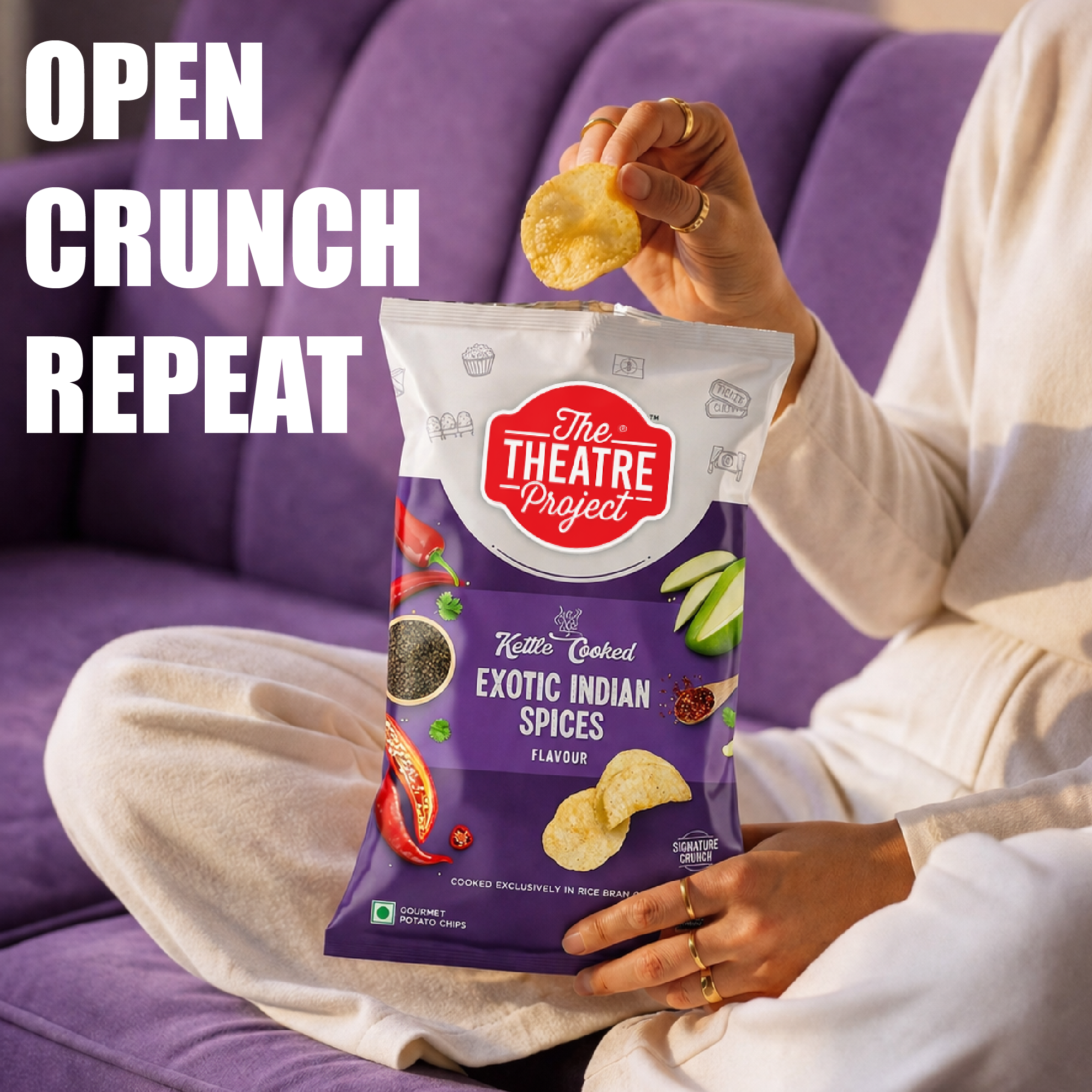 Exotic Indian Spices Kettle Cooked Chips | Pack of 12 x 42g Pack of 12