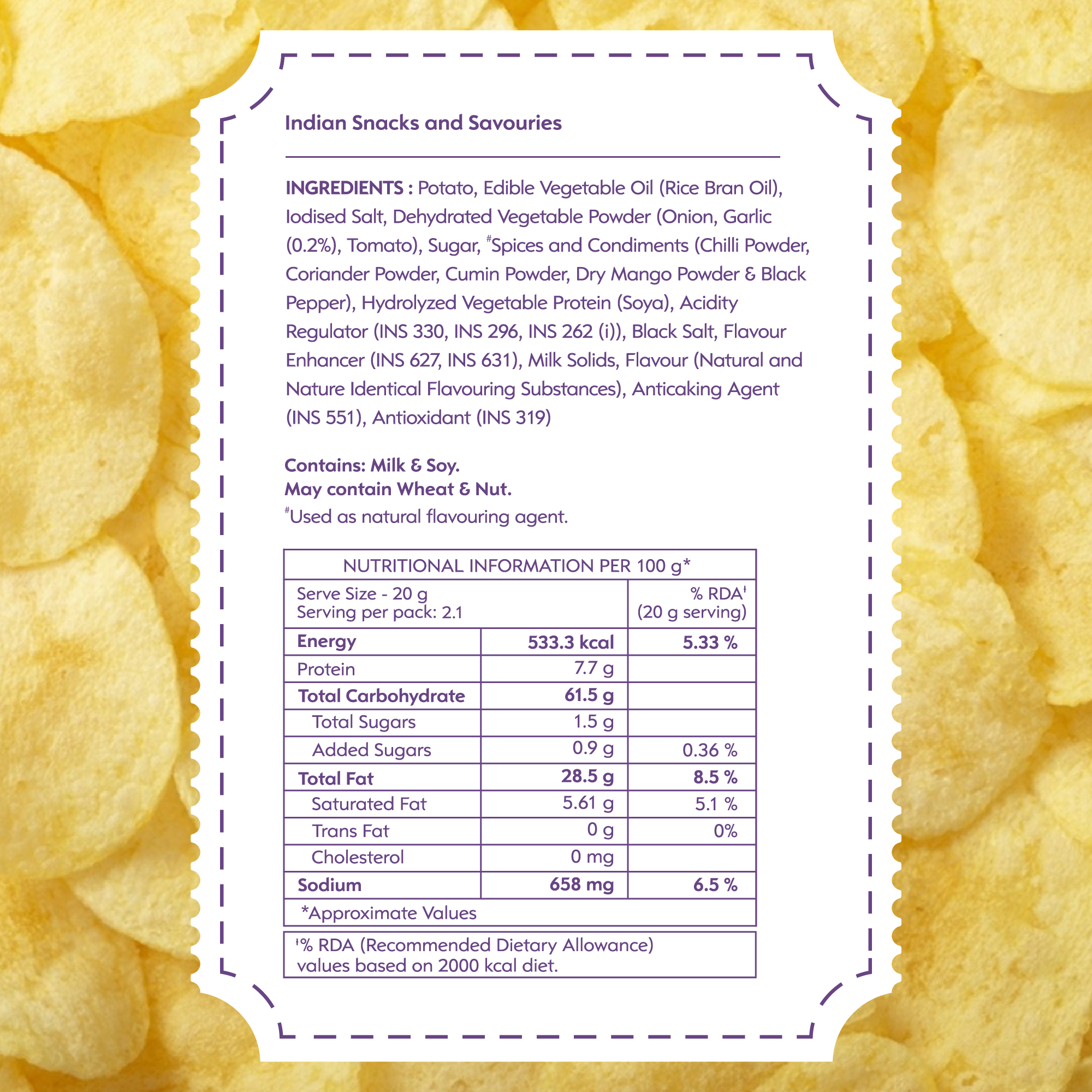 Exotic Indian Spices Kettle Cooked Chips | Pack of 12 x 42g Pack of 12